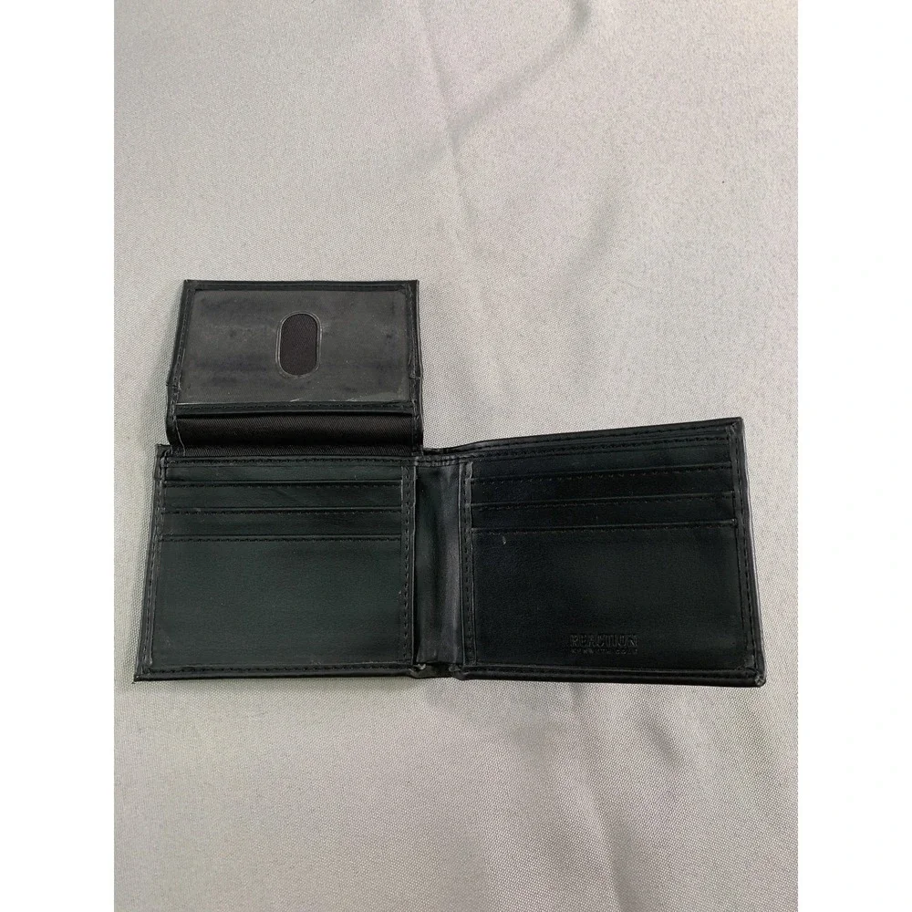 Kenneth Cole Reaction Wallet Mens Black Bifold ID Window NYC Embossed Card Slots